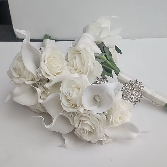 Wedding Beautiful Bride Bridal bouqet Real Touch Forever Flowers Bridesmaid 1pc - Picture 3 of 14